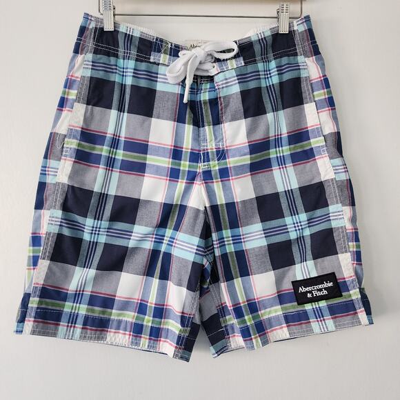 Abercrombie‎ & Fitch blue plaid swim trunks mens size M - Picture 1 of 5